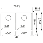Franke MRG 620-35-35 Maris 花崗岩 檯面/檯底 雙星盆 (瑪瑙黑色) (114.0674.682)